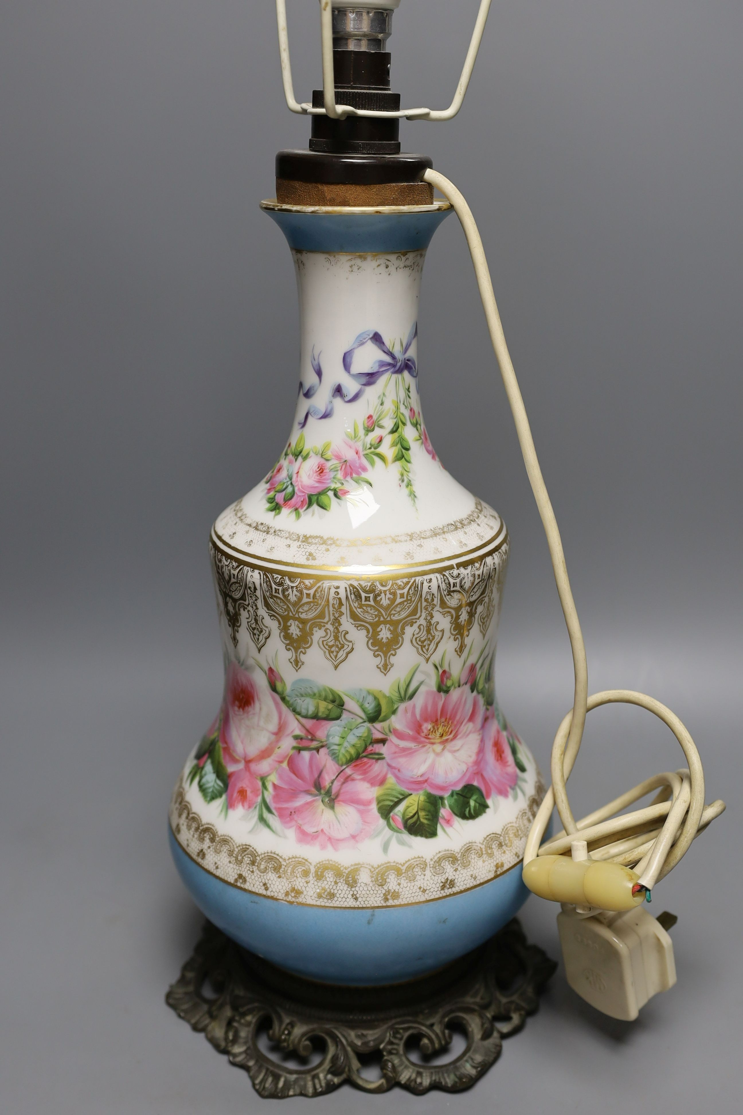 A late 19th century Paris porcelain vase mounted as a lamp - 45.5cm tall